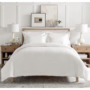 Levtex Sateen White Full/Queen Duvet Cover + 2 Standard Shams Cotton Sateen NEW
